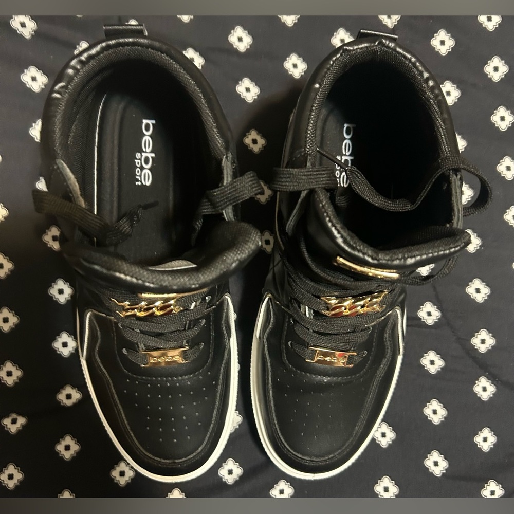 Bebe black high tops w/ gold accents & white bottoms- size 8 &1/2 - Picture 3 of 8